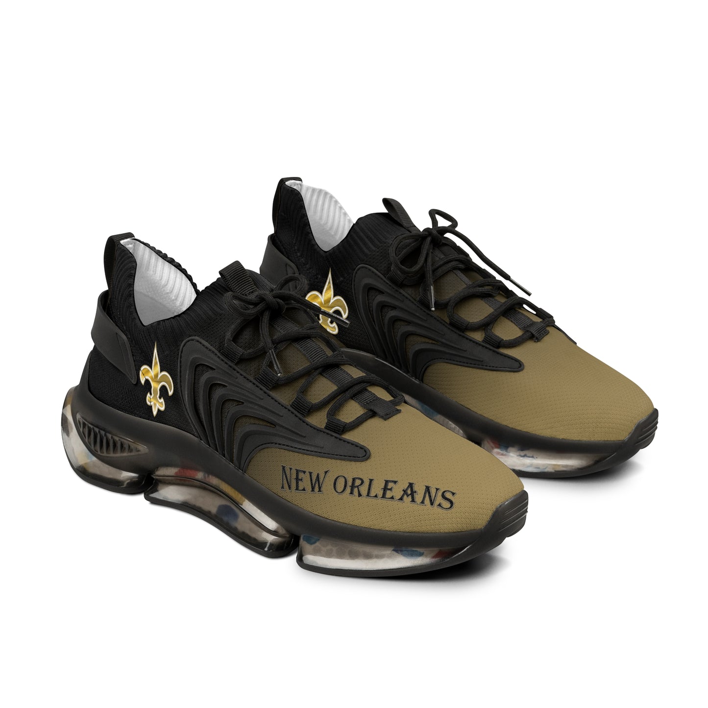 New Orleans Men's Mesh Sports Sneakers Black & Gold